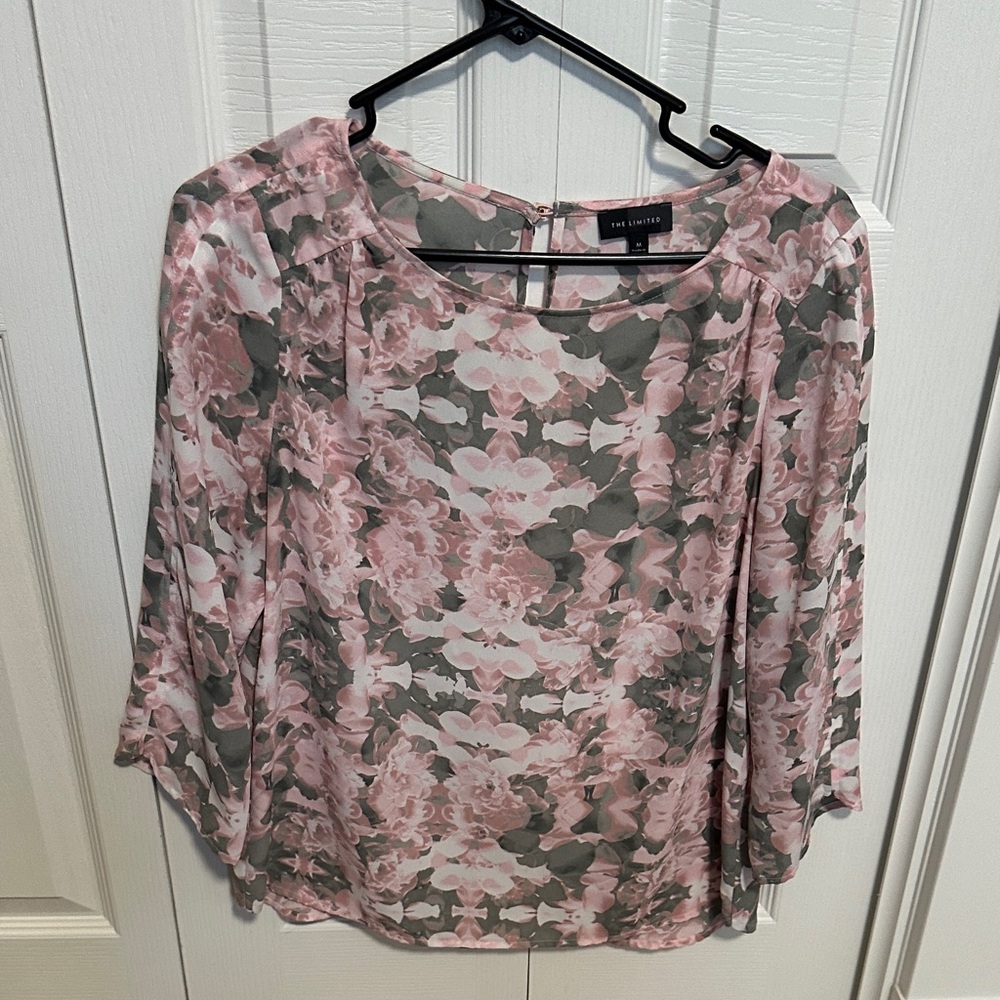 The Limited Pink and Gray Floral Blouse